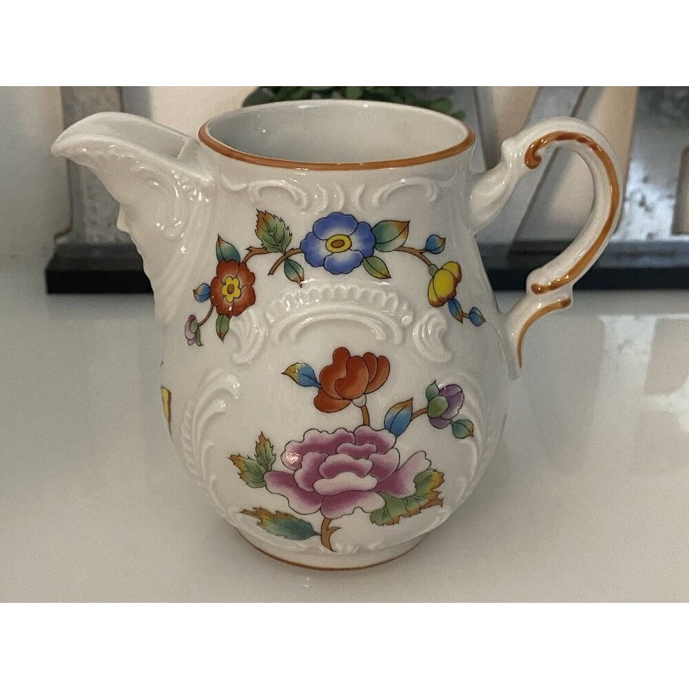 Estee Lauder Chinoiserie Floral Porcelain Creamer Pitcher Butterfly‎ & Flowers